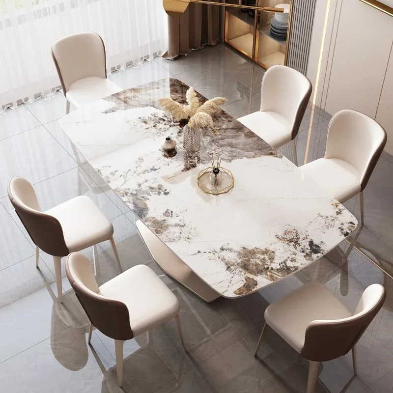 Italian light luxury rock slab dining table and chair combination bright rectangular household small apartment western