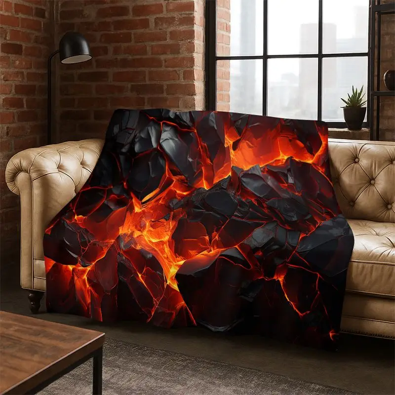3D Illusion Volcano Flame Lava Magma Flannel Blanket Soft Warm Throw Blanket for Bedroom Living Room Bed Travel Camping Picnic