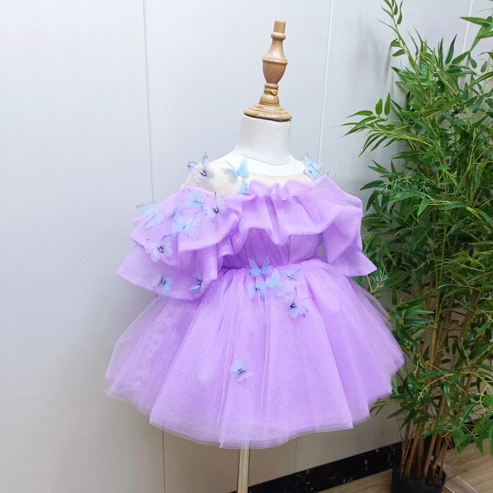 Customize Colors Vintage Butterfly Girls Birthday Puffy Elegant Children Princess Skirt Clothing Layered Ball Gown Party Dresses