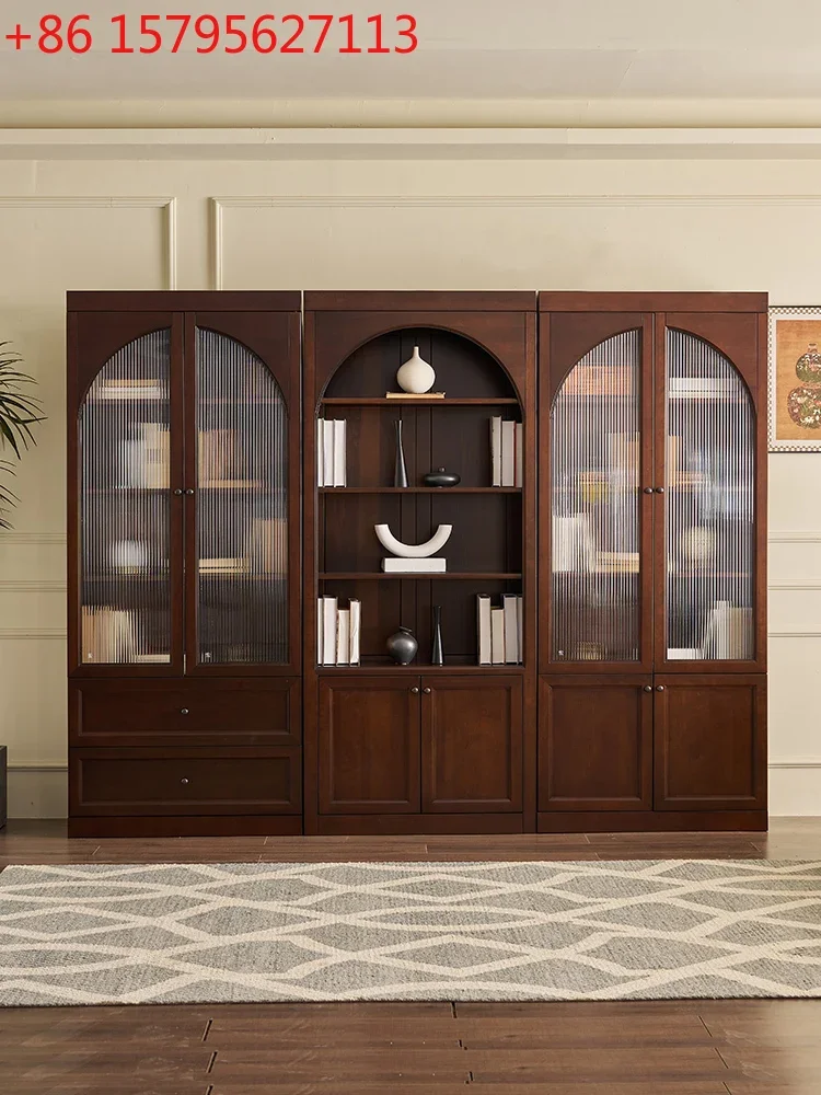 Retro all solid wood combination bookcase generation study locker is now a simple large bookcase glass bookcase
