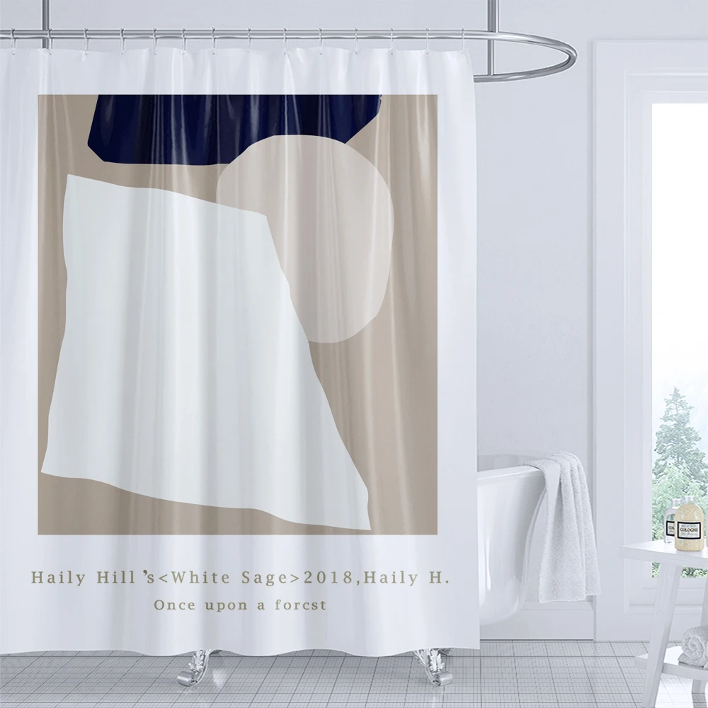 

Nordic Abstract Art Mid Century Shower Curtain Polyester Fabric Modern Morandi Color Block Boho Bath Curtains For Bathroom Decor