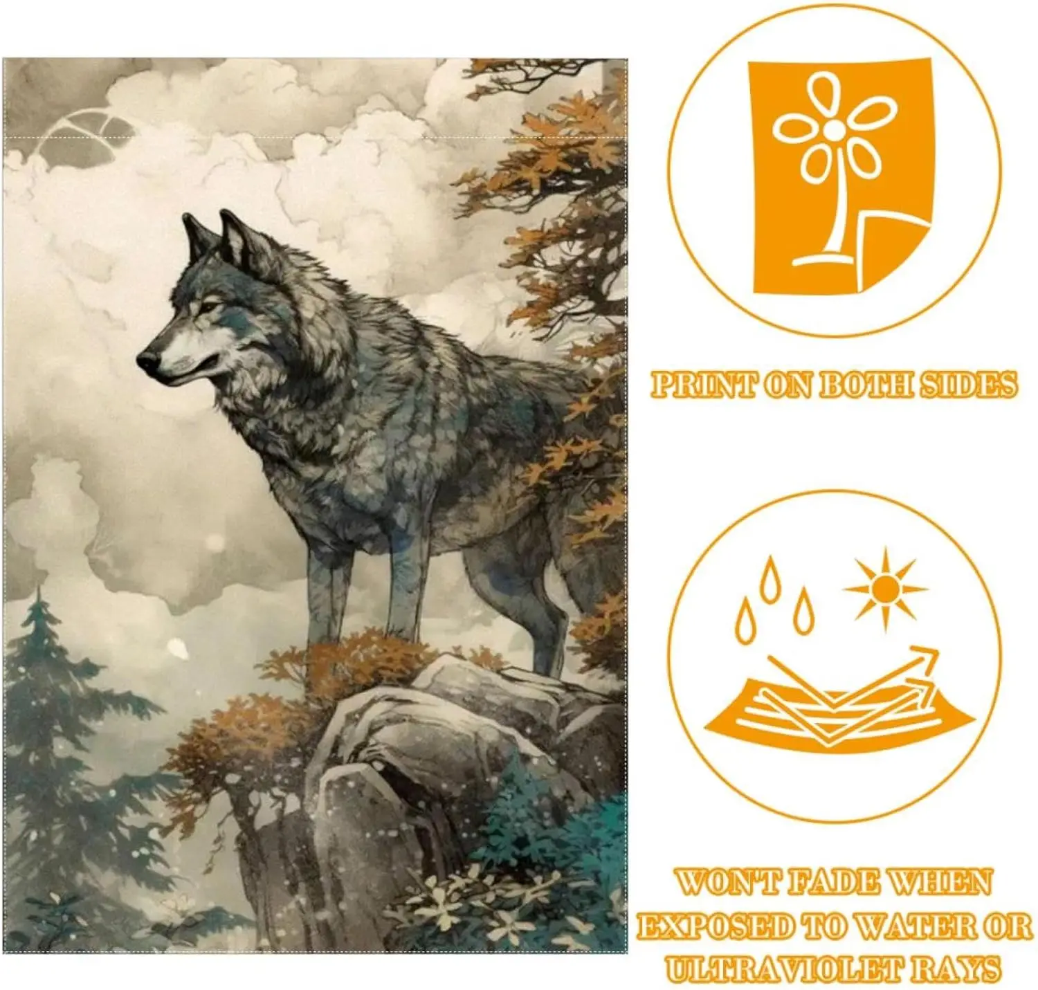 Landscape Painting Wolf Garden Flag 12x18 Inch Double Sided Outdoor Yard Banner Seasonal Welcome Decorations Holiday Flag for Ou