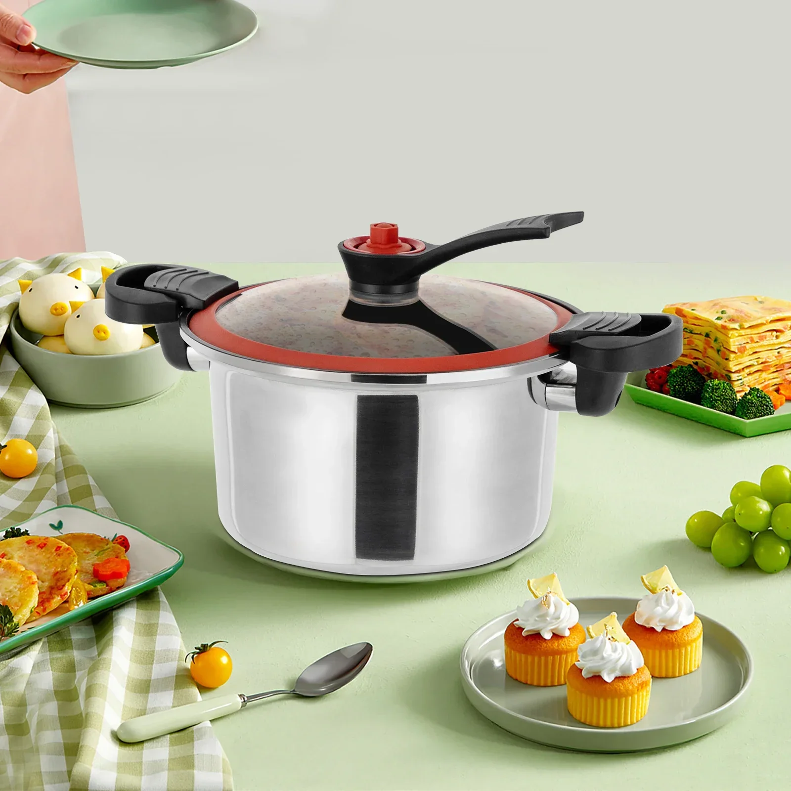 

1 8L Stainless Steel Micro Pressure Cooker Non Stick Quick Meal Pot for Induction Gas Stove 304 Food Grade Silver