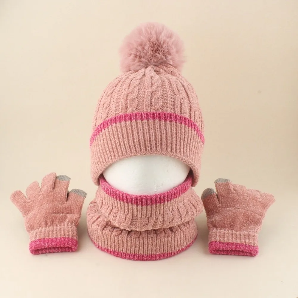 Thick Thicken Knitted Hat Set Windproof Knitted Winter Hat Scarf Gloves Autumn And Winter Thickened Knitted Hat Outdoor Use