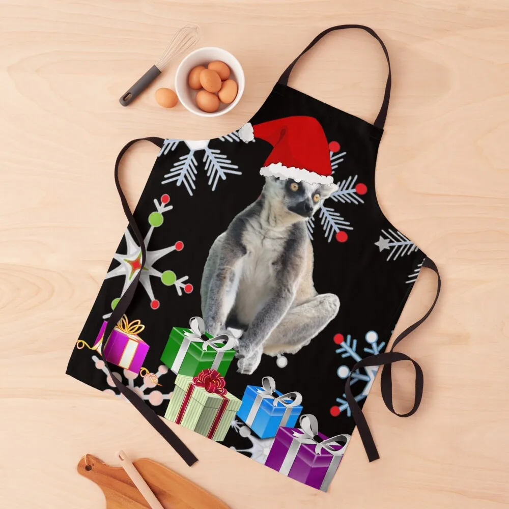 

Christmas Lemur With Presents Apron Custom Things For Home And Kitchen For Men Apron