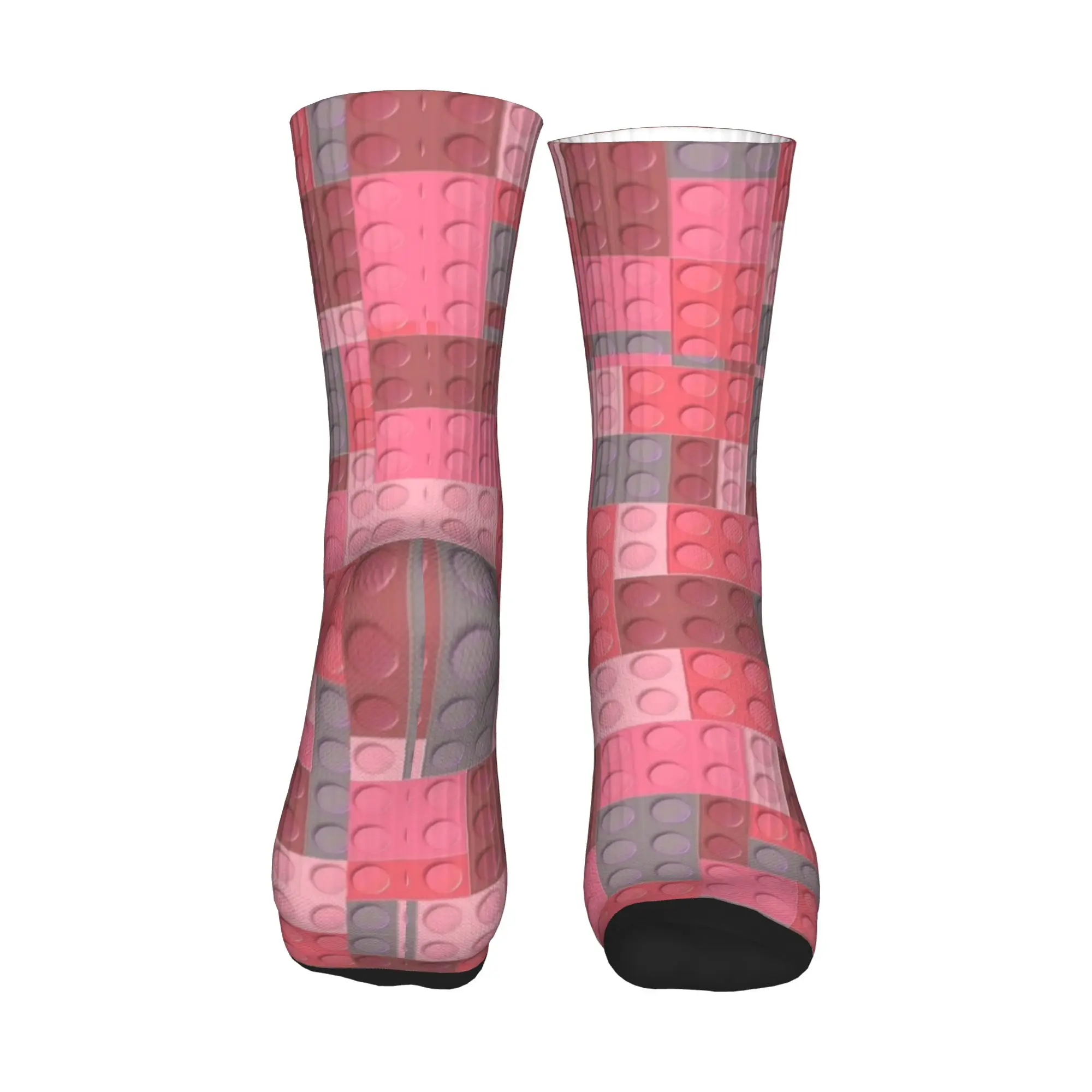 Building Blocks Pink And Grey Print Socks  Gothic Stockings Autumn Non Skid Women Men Socks Quality Graphic Outdoor Sports Socks