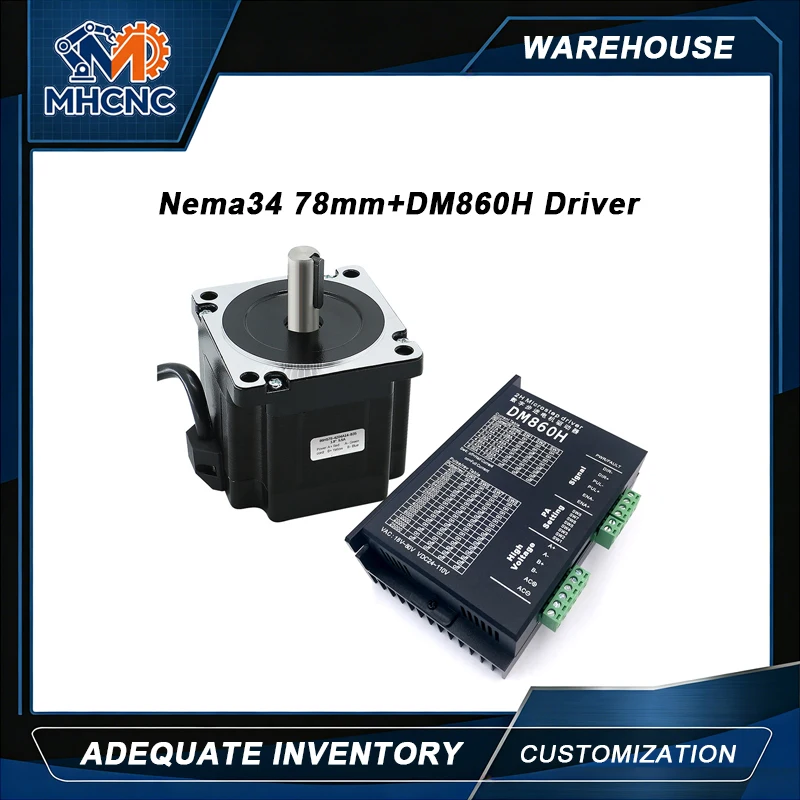 MHCNC Nema34 78mm 4.0Nm Open Loop DC Stepper Motor Kit with DM860H Driver for CNC Router Robot Arm 3D Printer