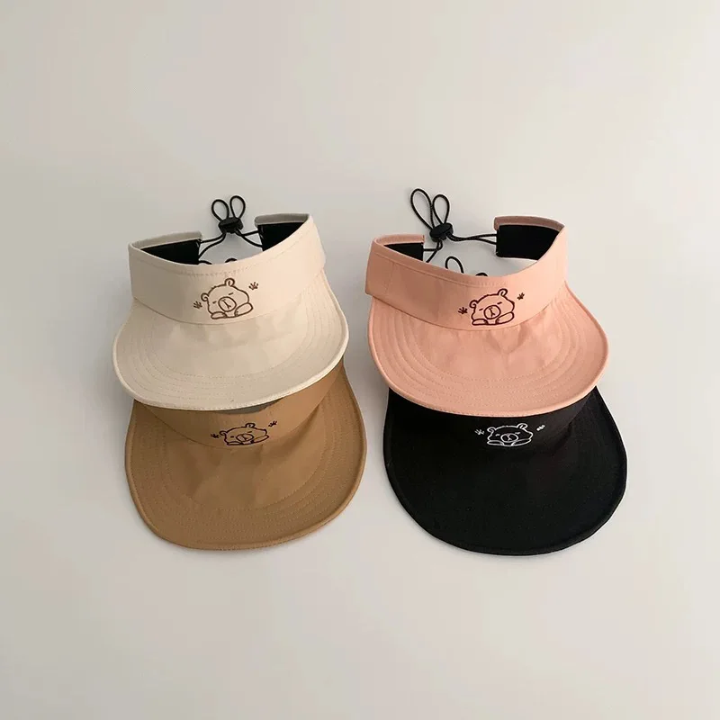 

Children's Visors Summer Breathable Large Brim Seaside Sun Hat Cute Little Bear Print Kawaii Fashionable Sweet Outdoor Visors