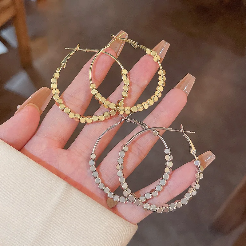 

LATS Gold Plated Exaggerated Large Hoop Earrings for Women Girl Light Luxury Simple Square Circle Earring 2022 Fashion Jewelry