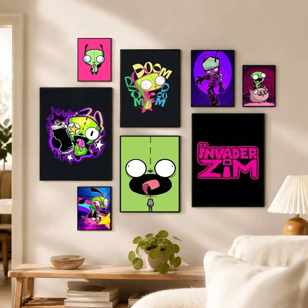 Cartoon Invader Zim Gir  Poster Waterproof Wall Art Sticker For Bar Living Room Vintage Decor High Quality Print Gift