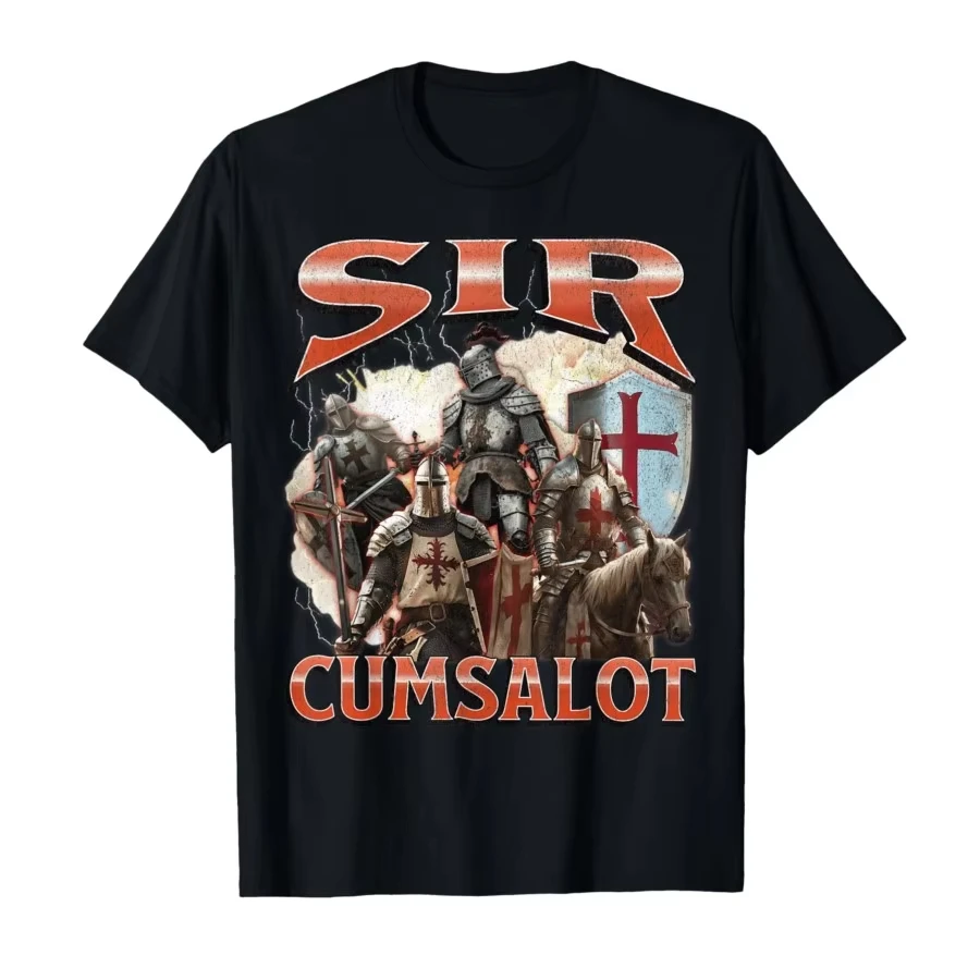 Sir Cumsalot Funny Offensive Knight Meme Bootleg Graphic T-shirt Men Women Casual Short Sleeve Crew Neck Cotton Tee Unisex