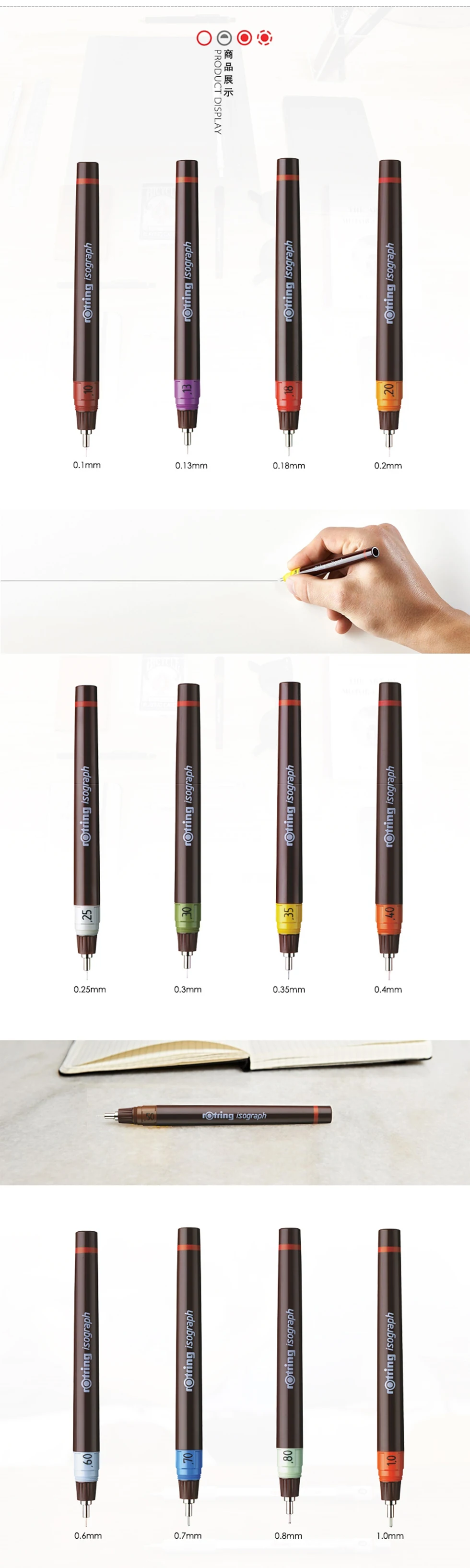 1 Stück Rotring Isograph Technischer Zeichenstift 0,1-1,0mm mit Austauschbarer Spitze, Nachfüllbarer Tinte, Hakenlinien-/Nadelstift für Handzeichnungen – Detail 1