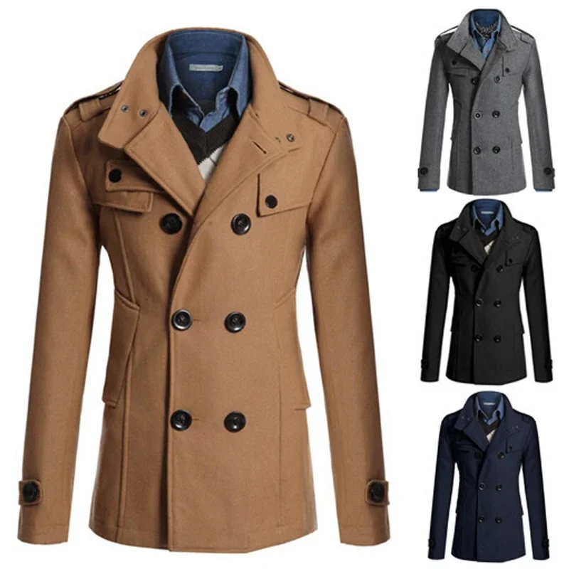 Męski długi płaszcz Zimowy ciepły wełniany płaszcz Moda Casual Lapel Button Gentleman Coat for Man High Street Top Coat