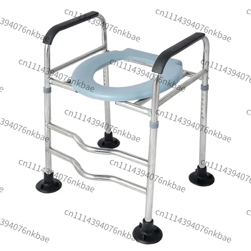 StainlessSteel Reinforced Commode Chair for Elderly, Portable Height Adjustable Toilet Seat Stool, Bathroom Safety Support Frame