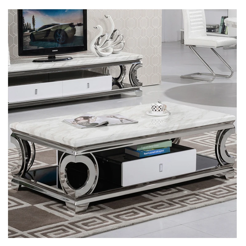 

Sofa set furniture design modern living room furniture set rectangular metal white coffee table