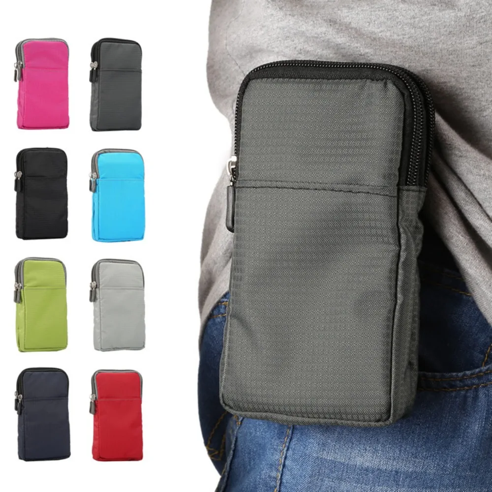 

Nylon lightweight double layer mobile phone belt men's waist bag slant hanging waist lightweight small women crossbody bag