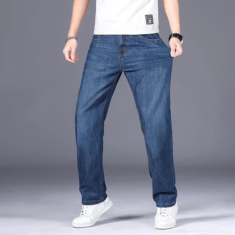 Spring And Summer Thin Men'S Business Stretch Jeans Classic Style Casual Loose Straight-Leg Denim Trousers Male Brand Slim Pants