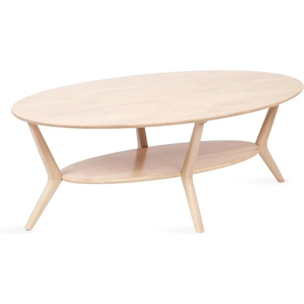 Mid-Century Modern Oval Coffee Table With Storage For Living Room Home Decor, 48x26x18|