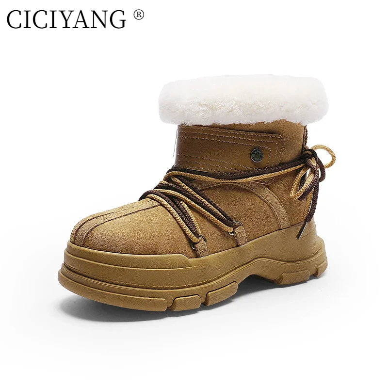 

CICIYANG women winter Snow boots 2025 Lace Up Women Ankle Booties Casual Flat Ankle Boots Ladies inner height-increasing's shoes