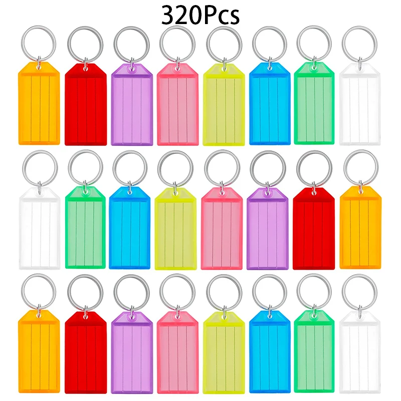 320 Pieces Key Tags Plastic Key Chain Tags Blank Paper Labels Transparent Covers and Split Rings Sturdy Item