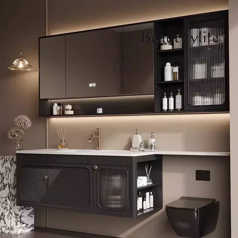 40 N Italian minimalist oak bathroom cabinet, bathroom slate washstand, integrated hand washbasin cabinet