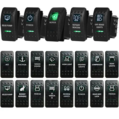 12V/24V Marine Rocker Switch Green LED SPST ON-OFF & DPDT ON-OFF-ON Momentary Toggle for 4x4 Off-Road RZR ATV ARB Carling Style