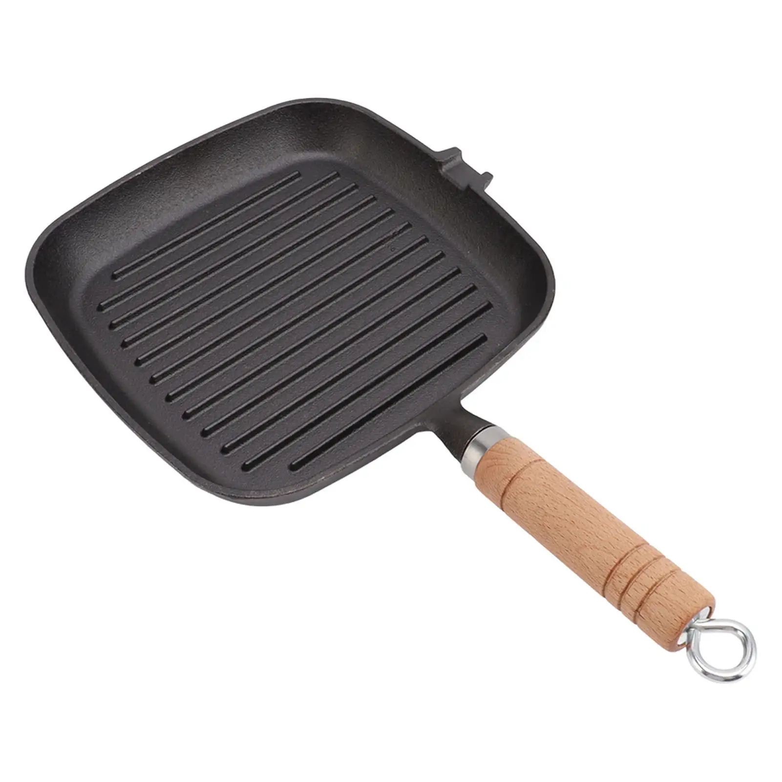 Durable Cast Iron Skillet with Wooden Handle - Easy to Clean & Perfect for Cooking for fish