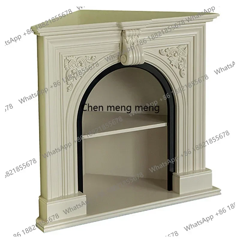 AB03Retro Solid Wood Right Angle Triangle Mantel Simulation ire Mantel Cabinet, Corner