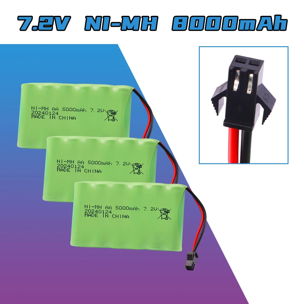 Ni-MH Battery and Charger Set 7.2V 8000mAh For RC Cars Robot Tanks Gun Boats Toys Accessories upgrade 7.2 V 8000 MAH SM Plug