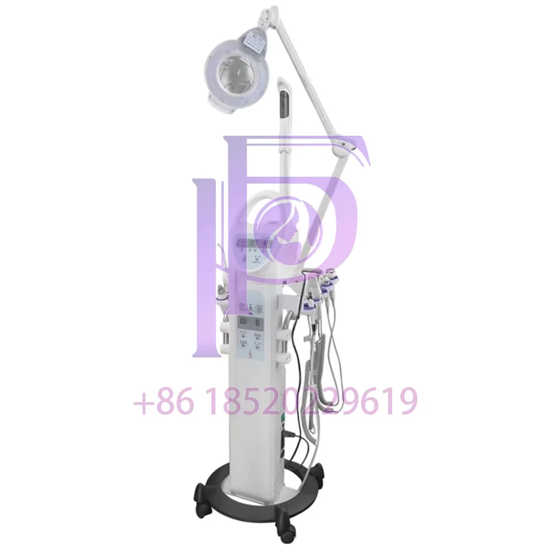 Máquina facial multifuncional 9 em 1 com limpeza profunda, vaporizador de microcorrente, terapia de fótons LED e lupa para uso em salão de beleza