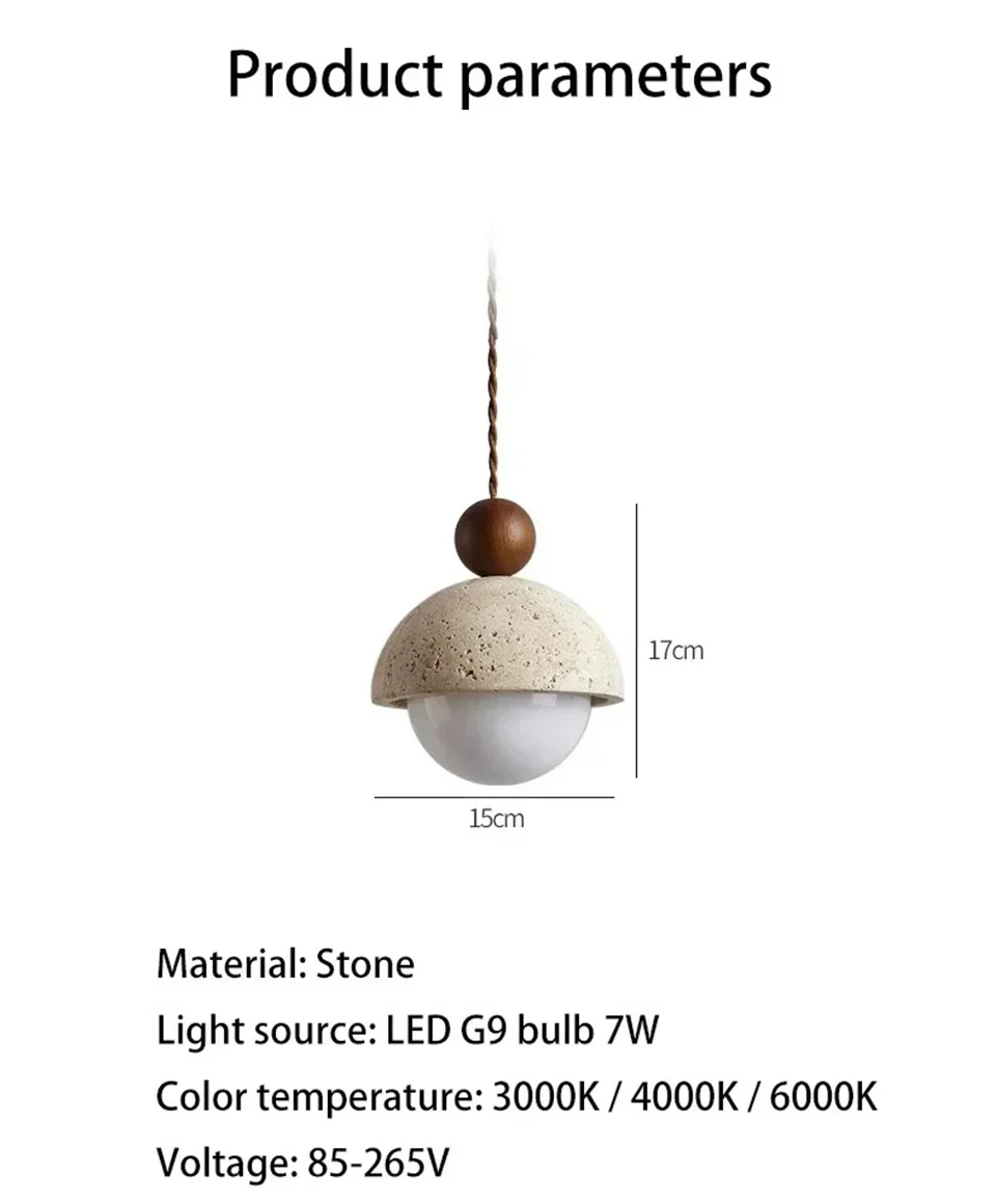 Natural Cave Stone Pendant Light LED Yellow Travertine Bedside Hanging Lighting Fixture for Restaurant Bedroom Living Room Decor