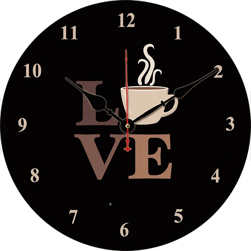 Coffee Love Kitchen Round Wall Clock Large Dinning Restaurant Cafe Decorative Wall Clock Silent Non-Ticking Nice For Gift