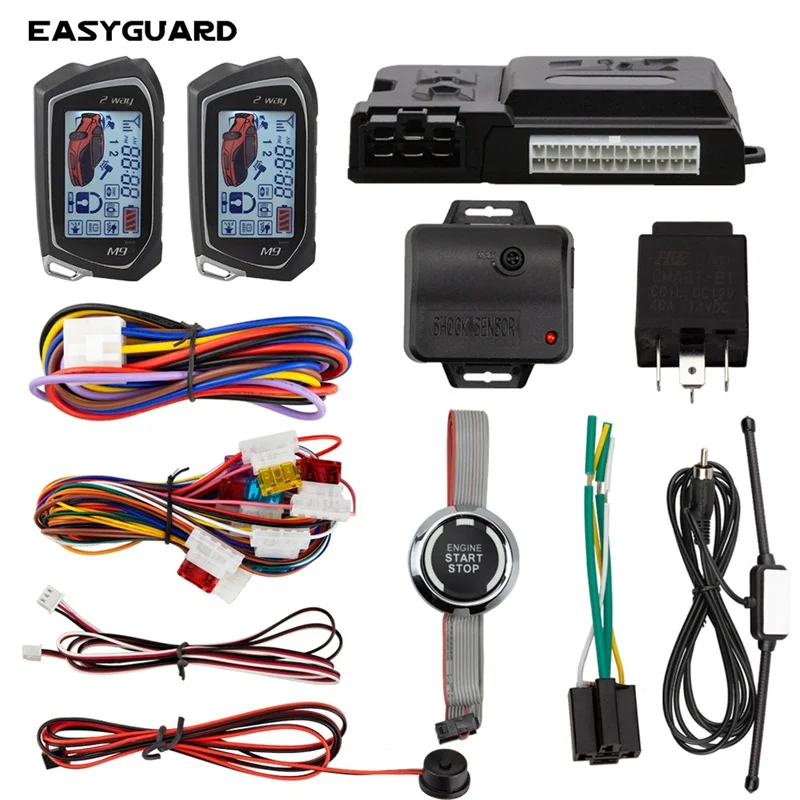 

2 way car alarm system push start button engine start remote engine start