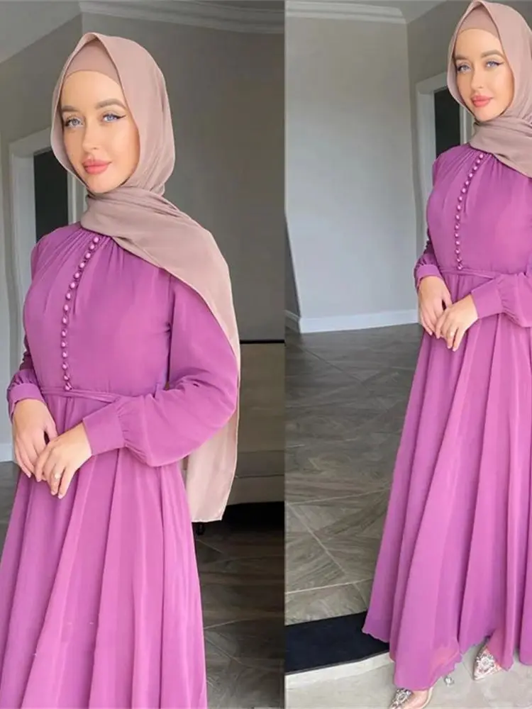 Ramadan Eid Chiffon Abaya Dubai Luxury 2024 Abaya musulmano per le donne abiti caftano abbigliamento islamico Robe caftano Marocain Femme