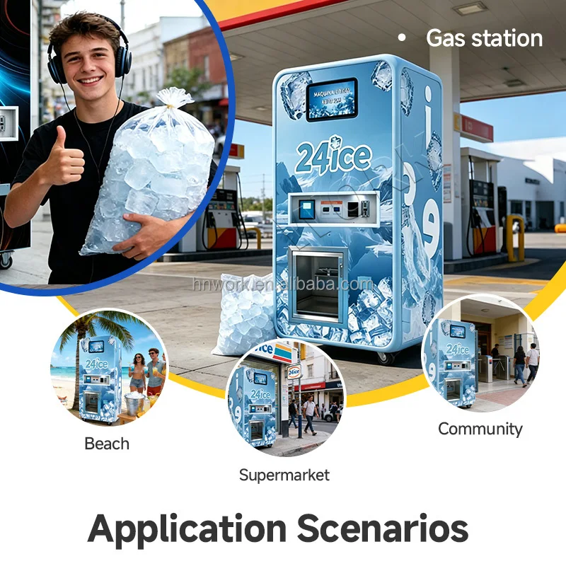 Commercial 24-hour Reverse Osmosis Water Ice , Coin Operated and Paper Money Payment Automatic Ice