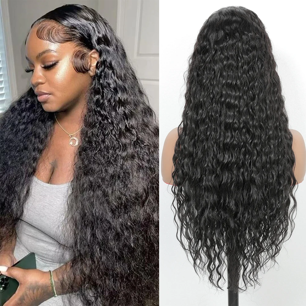 Water Wave Lace Front Wigs Human Hair 13x4 Transparent Lace Wet and Wavy Lace Frontal Wigs Human Hair 180% Density Natural Color