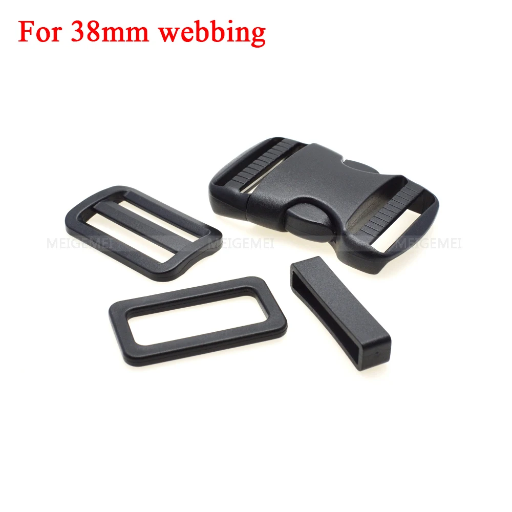 1 set 20mm 25mm 30mm 38mm 50mm Plastic Slider Adjustable Rectangle Ring Belt Loop Curved Side Release Buckles For Paracord