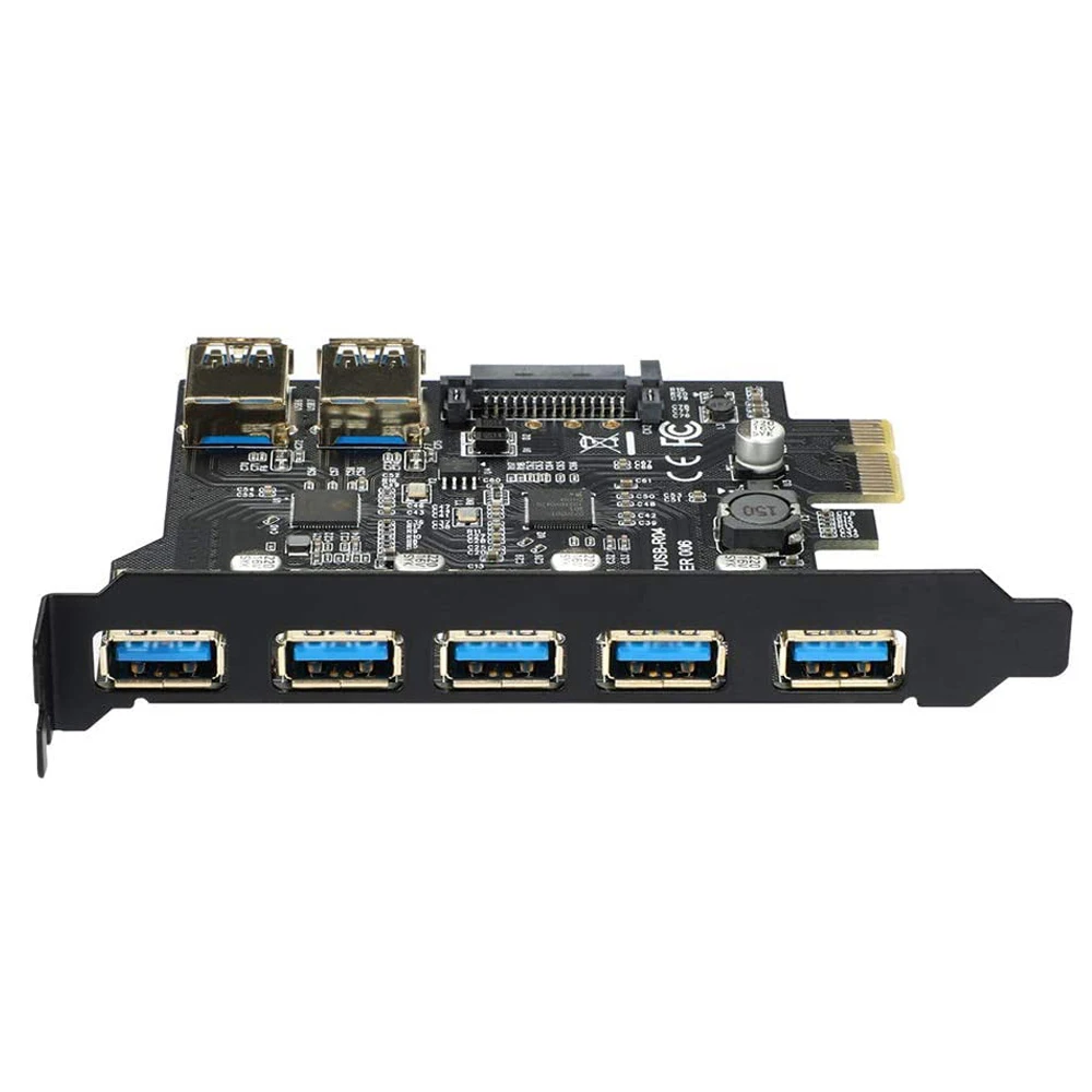 Scheda di espansione PCI Express USB 3.0 a 7 porte con connettore di alimentazione SATA a 15 pin Adattatore PCIE X1 USB 3.0 5 Gbps NEC 720201   + Chip GL3510