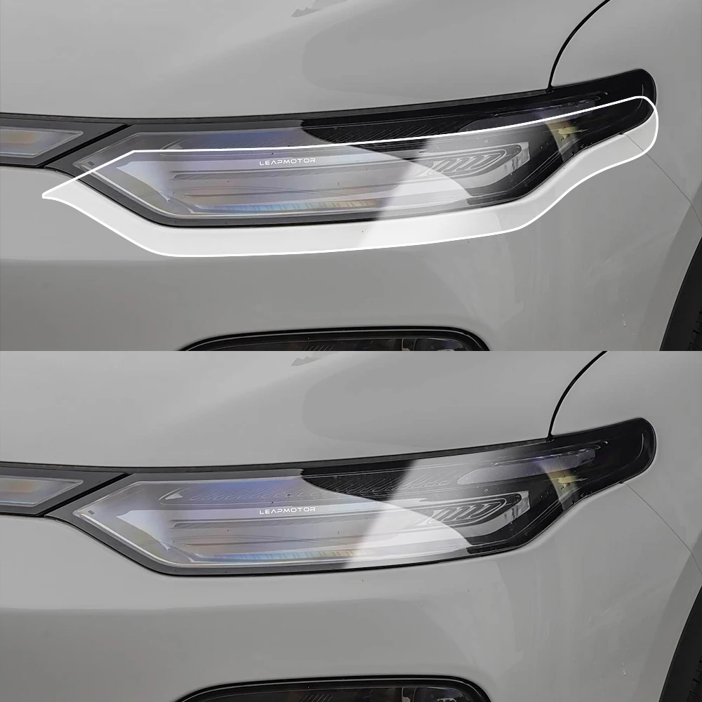 For Leapmotor C10 B10 C11 High Gloss Smoke Black Pre-Cut Headlight Protection Film TPU PPF Kit Anti-Scratch Vinyl Wrap Cover