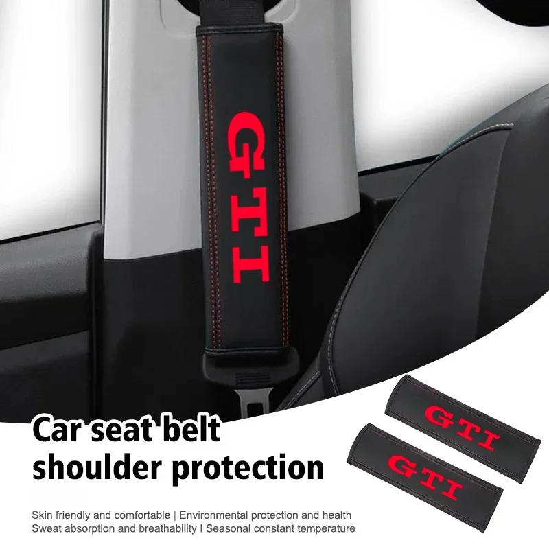 2Pcs For VW Golf 5 6 7 8 GTI  Polo Mk6 R Mk7 Mk4 5 Car Accessories Car Seat Belt Leather Safety Belt Shoulder Cover