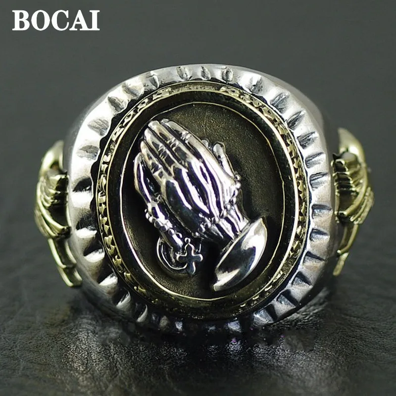 BOCAI 2023 New Real S925 Silver Jewelry Accessories Retro Bergamot In One  Fashion and Good Luck Man Ring