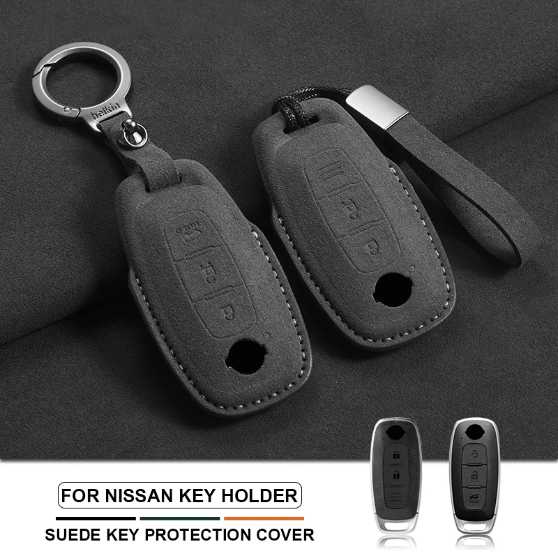 

Car Smart Remote Key Shell For Nissan X-trail T33 Qashqai J12 Teana Altima Ariya Suede Key Case Cover Holder Keychain Keyring