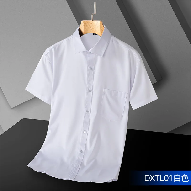

4XL With Pockets Solid Color Business Men's Shirts Short Sleeve Formal Classic Casual blue Black White Shirts Men Short Sleeve