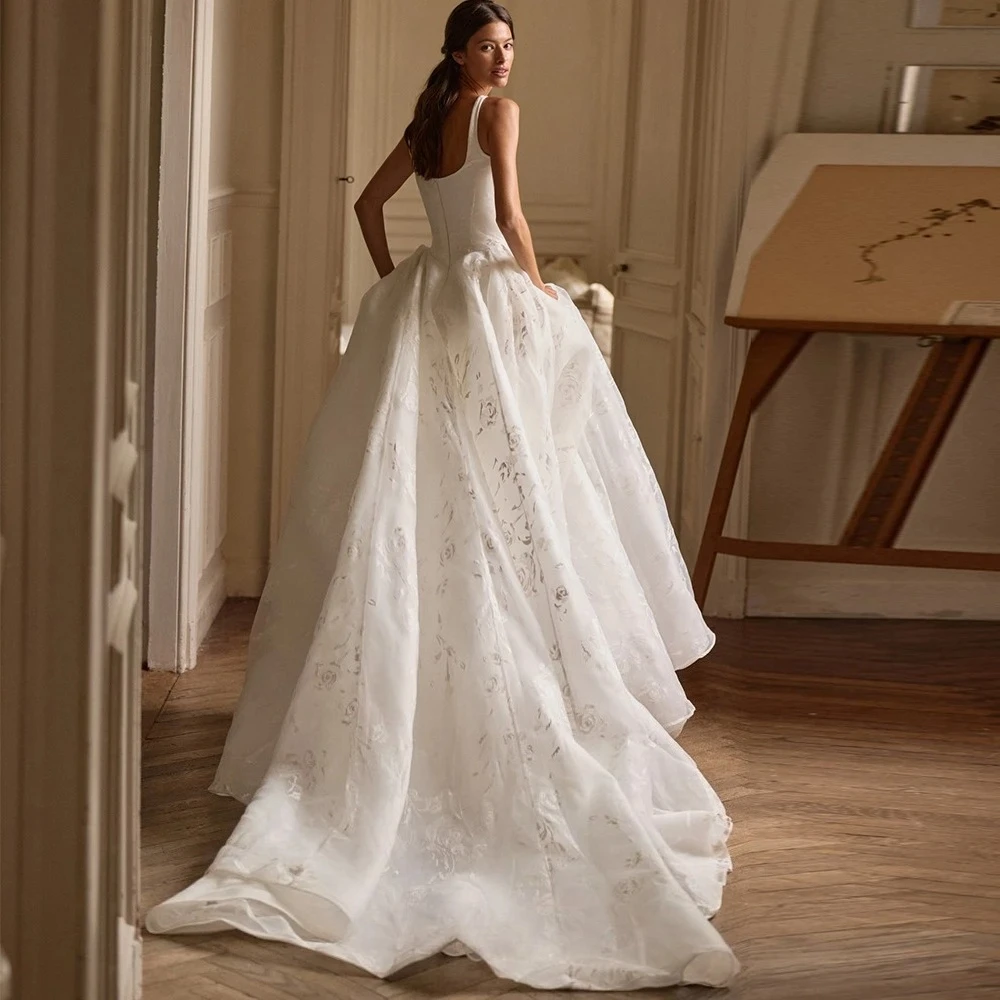 Customized Temperament A-Line Sleeveless Vestido De Novia Appliques Organza Wedding Dress Modern Zipper Back Robe De Mariée