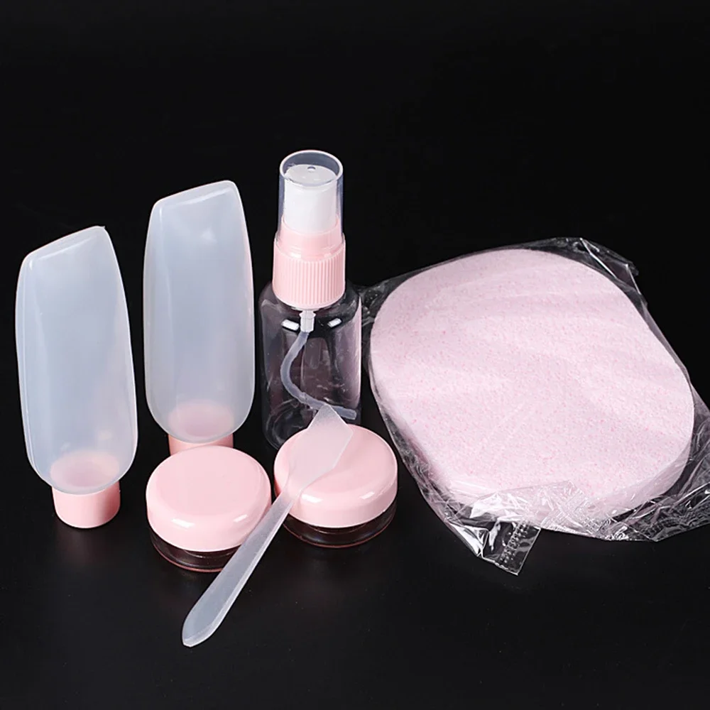 Aihogard 7 pz/set bottiglie riutilizzabili bottiglie di plastica + borsa bottiglia vuota trasparente pompa cosmetica contenitore per lozione uso da viaggio