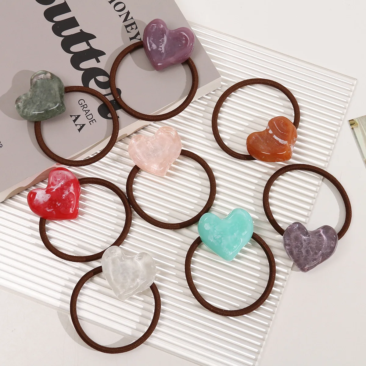 2pcs Sweet korean style chill tie-dye heart hair ties for women cute hair accessories for girls female barrettes