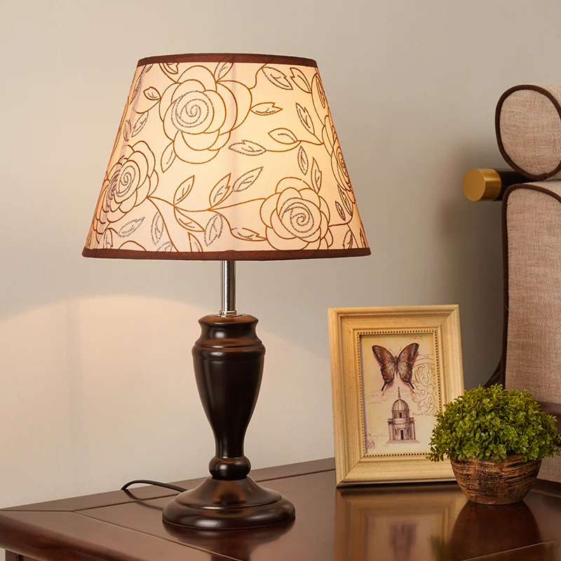 Table lamp Bedroom bedside household retro warm wooden bedside table table lamp