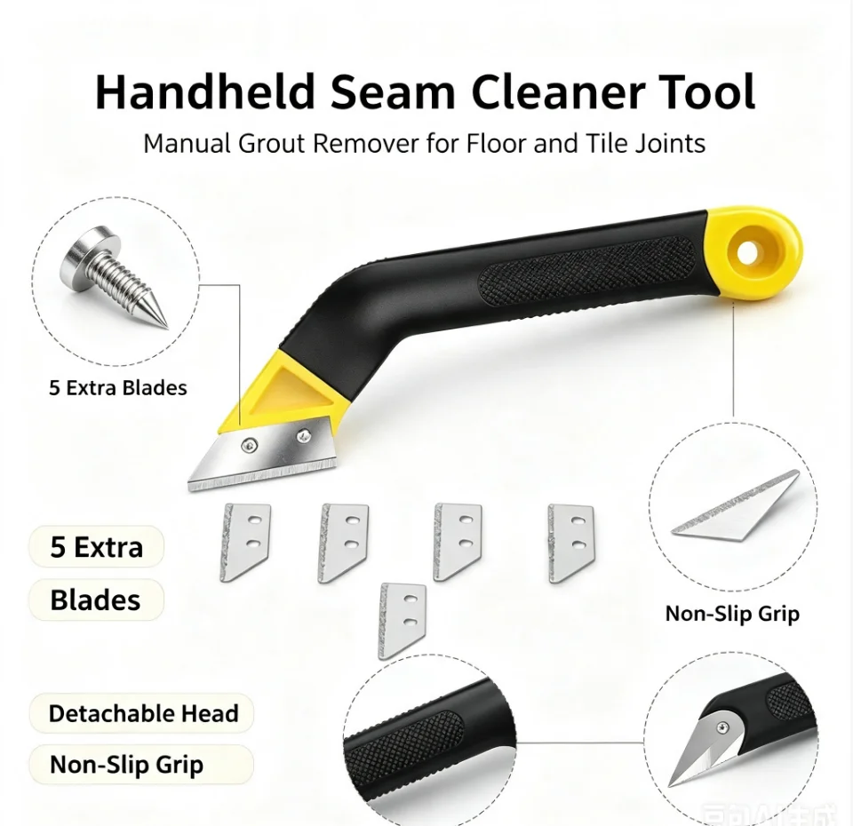 Angled-Design Tile Grout Remover Plastic Handle Dry Cement Grout Removal Tool Broken Particle Chip Gap Cleaning Tool Wall Tiles