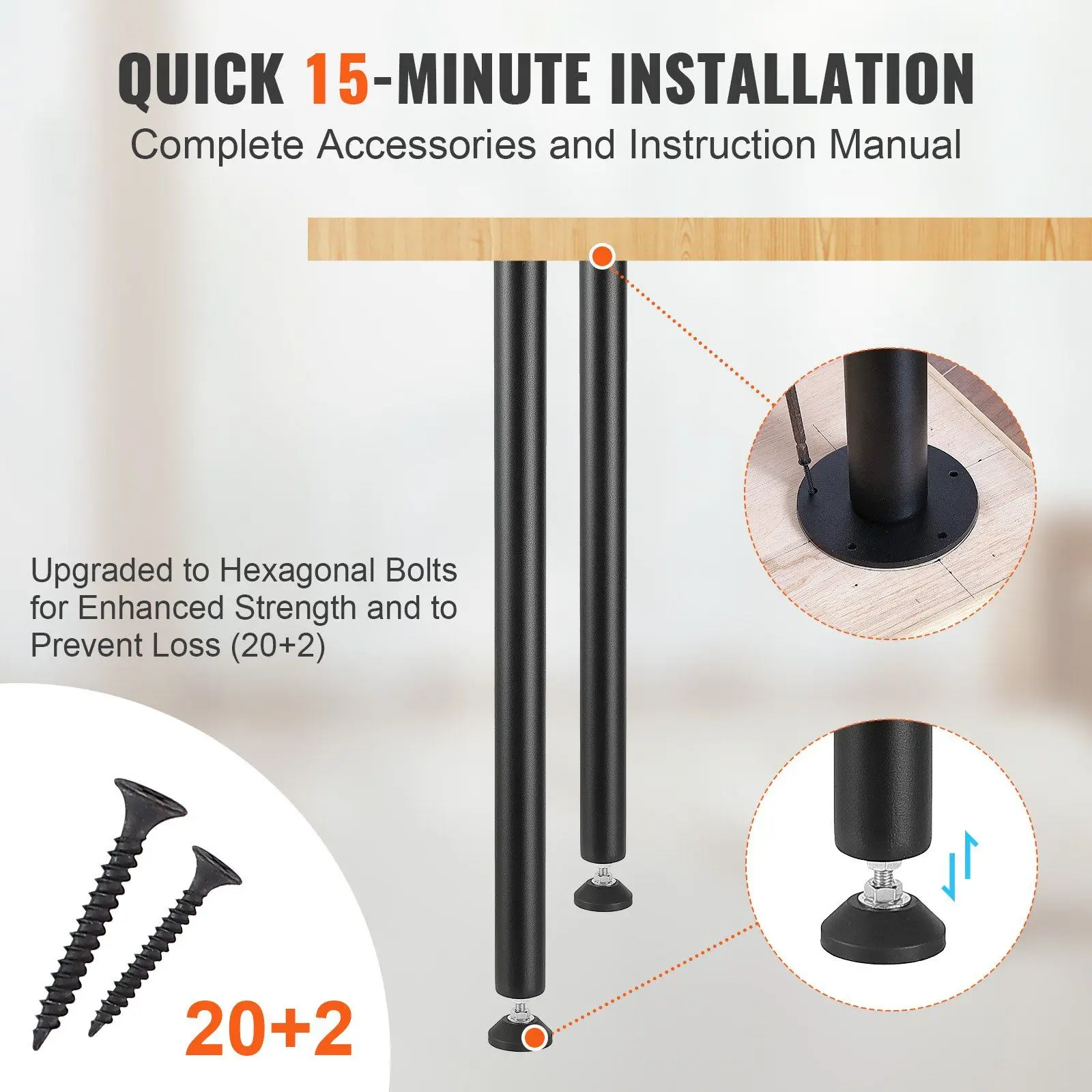 28 inch verstelbare bureaupoten, versterkte stalen kantoortafel meubelpoten set van 4 voor doe-het-zelf, 1200 lbs laadvermogen heavy duty