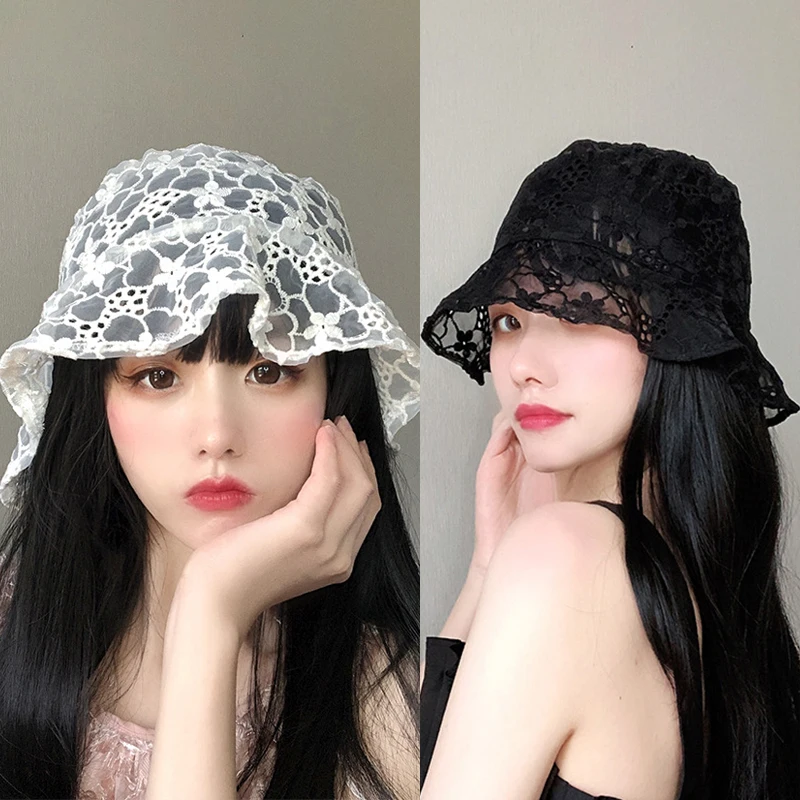 Sweet Cute Lace Hat Hollow Flower Bucket Hat Fashion Women Fisherman Hat Breathable Sunshade Sunscreen Hat